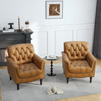 UIXE Faux Leather Accent Chairs Set of 2, Comfy Club Chair Upholstered Armchair for Living Room, Button Tufted Arm Chair Retro Single Sofa Side Reding Seat for Bedroom - Camel