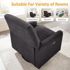 VANOMi Power Swivel Glider Recliner Chair, Electric Nursery Rocker Recliner Chair, USB & Type-C Charger, Charcoal Gray Boucle