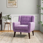 Accent Chair, Mid-Century Modern Velvet Fabric Chairs with Arms for Living Room, Comfy Upholstered Club Single Sofa Armchair for Bedroom Waiting Room with Solid Wood Frame (Velvet Purple, Set of 2)