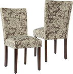 HomePop Classic Parsons Dining Chair, Pack of 2, Brown Jacobean Print