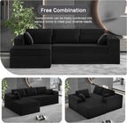 108-inch Boneless Couch for Living Room，Comfy Boneless Sofa with Deep Seats & Chaise Lounge, 3-Seat Modular Sofa Memory Foam Sectional Couches - No Assembly Required(Dark Black)