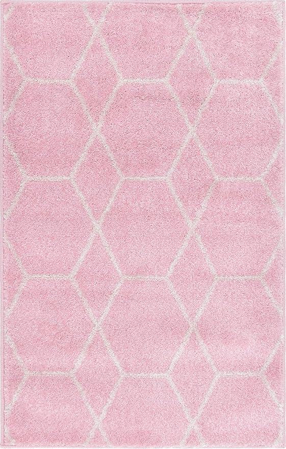 Unique Loom Trellis Frieze Collection Area Rug - Geometric (2' x 3' 1", Light Pink/ Ivory)