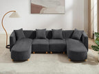 VANOMi 113" Sectional Sofa with 4 Pillows, U-Shaped 4-Seater Comfy Boucle Cloud Couch, Modern Double Chaises Lounge Sofas for Living Room, Office, Apartment (Dark Gray-U)