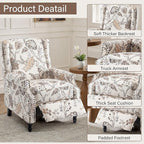 UIXE Pushback Recliner Chair, Fabric Upholstered Armchair Push Back Accent Chair for Living Room, Rivet Trim Home Theater Single Sofa Bedroom Reading Seat with Footrest - Beige Plants