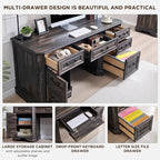 T4TREAM 59" Farmhouse Executive Desk with Drawers,Wood Home Office Computer Desk, Featuring Keyboard Tray,Charging Station,File Drawer, Storage Cabinet,for Work and Study (Dark Rustic Oak)