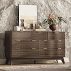 54'' Wide 7 Drawers Dresser for Bedroom,Modern Fluted Vertical Chest with Rounded Corners,Fluted Dresser for Living Room,Hallway, Walnut