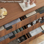 Fluted Dresser for Bedroom,49.6'' Modern Wooden Walnut Dresser with 6 Drawers, Bedroom Dressers, Natural Wood Chest of Drawers for Living Room, Hallway (Walnut)