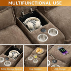 125'' U Shaped Cloud Modular Sofa with Chaise Lounges, Chenille Upholstered Comfy Sectional Couch with Storage Console, USB Charging Ports & Cup Holders, Small Deep Seat Sofa for Living Room, Brown