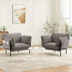 Modern Accent Chairs Set of 2, Oversized Living Room Chairs, Reading Chair with Solid Metal Legs, Fabric Armchair with Side Pockets and 2 Pillows, Accent Chairs for Bedroom, Nursery, Khaki