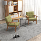 KCC Mid-Century Modern Linen Fabric Accent Chair Set of 2, Upholstered Tufted Leisure Chair Comfy Reading Side Chair with Armrest and Solid Wood Frame for Living Room Bedroom Balcony(Green)
