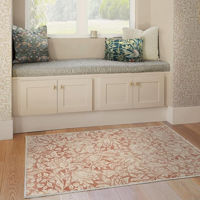 RUGGABLE x Morris & Co Washable Area Rug – Mallow Rust Red 3x5, Stain-Resistant, Non-Slip – Small Machine Washable Rugs for Living Room, Bedroom, Hallway, Entryway & Office–with Standard Pad
