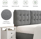 Upholstered Headboard Queen Size, Adjustable Height Queen Headboard Only from 39”to 44”with Durable Solid Wood Legs, Modern Button Diamond Fabric Bed Head Board with Width Adapters, Grey