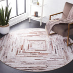 SAFAVIEH Washable Rug Faux Hide Collection - 4' Round, Beige & Brown, Slip Resistant, Western Rustic Decor, Printed Pattern, Ideal for Living Room, Bedroom, Home Office, Dining Space (FAH526A)