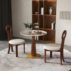 Sintered Stone Office Table and Chair Set - 33.5" Round Table for Small Offices (Light Brown Leg and Pandora Top, 1 Table and 2 Chairs)