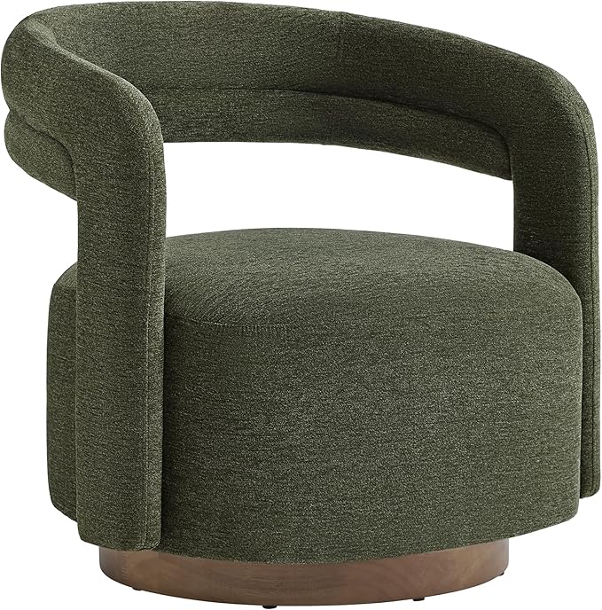 Swivel Accent Chair, Upholstered Barrel Chair with Open Back Design, Modern Arm Chair with Wooden Base for Living Room Bedroom Reading Waitingroom, Green