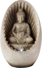 Alpine Corporation WIN322 Indoor/Outdoor Tabletop Buddha Fountain with LED Lights, Soothing Buddha Garden Fountain 11", Beige