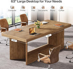 Tribesigns 63-Inch Executive Desk, Large Office Computer Desk with Heavy Duty Pedestal, Farmhouse Simple Workstations Writing Table for Home Office, Rustic Brown