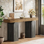 Tribesigns 63" Long Entryway Table, Farmhouse Console Table with 2 Arched Pedestal Legs, Wooden Sofa Console Behind The Couch for Entrance, Hallway, Living Room (Vintage Brown & Grey)