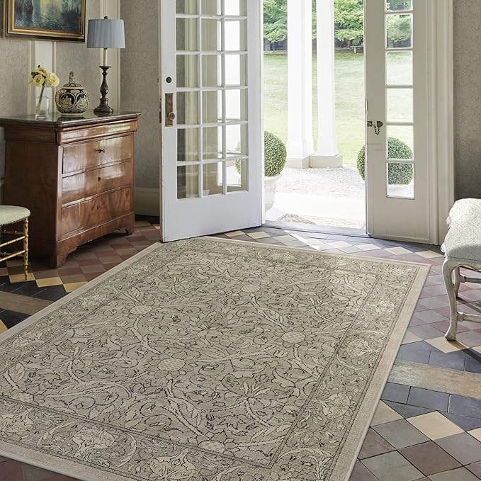 RUGGABLE x Morris & Co Washable Area Rug – Montreal Natural Stone 6x9, Stain-Resistant, Non-Slip – Medium Machine Washable Rugs for Living Room, Bedroom, Hallway, Entryway & Office–with Cushioned Pad