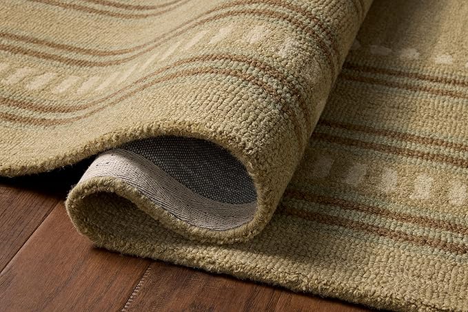 Loloi Chris Loves Julia Alfie Collection ALF-04 Green/Natural 2'-6" x 7'-6" Runner Rug Wool Neutral Living Bedroom Dining Carpet