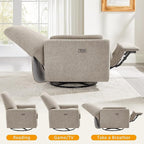 VANOMi Power Swivel Glider Recliner Chair, Electric Nursery Rocker Recliner Chair, USB & Type-C Charger, Warm Camel Boucle