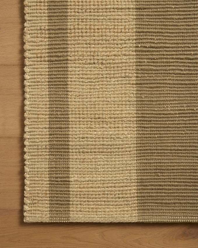 Loloi Leanne Ford Weatherstaff Collection WTS-03 Natural/Olive 3'-6" x 5'-6" Accent Rug Jute, Striped, Neutral, Entryway, Mudroom, Bathroom, and Kitchen