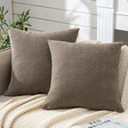 GAWAMAY Decorative Square Throw Pillow Covers 18"x18" Inch Set of 2, Super Soft Chenille Pillows Farmhouse Fall Pillowcase for Living Room Bedroom Sofa Couch Cushion Cover Taupe Grey 45x45cm