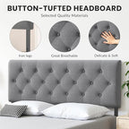 Tufted Upholstered Headboard Queen Size, Solid Wood Head Board with Durable Metal Legs, Linen Fabric Padded Headboard, Adjustable Height from 37” to 51”, Modern Button Design Head Board, Grey