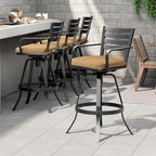 Pellebant Outdoor Swivel Barstools Set of 6, Aluminum 29.5" Bar Height Stool Chairs with Back & Footrest,Rust-Proof Tall Patio Bar Stools for Deck Lawn Garden, for Deck Lawn Garden,Teak