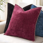 decorUhome Chenille Soft Throw Pillow Covers 26x26 Set of 2, Farmhouse Velvet Neutral Decorative Euro Pillow Covers with Stitched Edge for Couch Sofa Bed Home Decor, Black