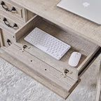 RedLemon 60" Executive Desk with Drawers,Wood Home Office Desk, Featuring Keyboard Tray,Charging Station,File Drawer, Storage Cabinet,for Work and Study (Light Rustic Oak)