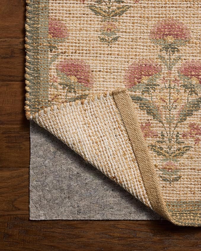 Loloi Chris Loves Julia Rue Collection RUE-01 Sage/Blush 7'-6" x 9'-6" Area Rug Jute Neutral Floral Living Room Bedroom Rug