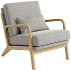 Claiks Mid-Century Modern Accent Chair, Living Room Armchair with Solid Wood Frame & Lumbar Pillow, Comfy Upholstered Lounge Chair for Bedroom, Office, Linen-Like Fabric, Dark Gray