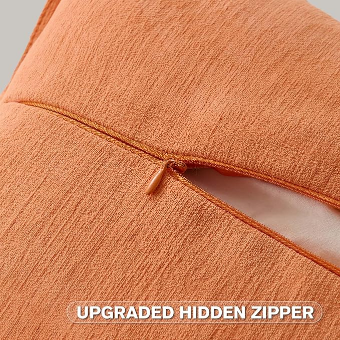 FUTEI Orange Chenille Throw Pillow Covers 18x18 Inch Set of 2,Edges Double-Stitched Cushion Cases,Modern Home Decor for Couch Living Room
