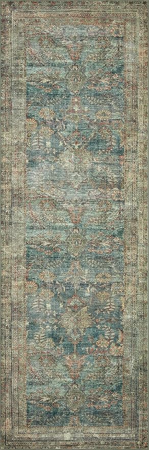 Loloi Magnolia Home by Joanna Gaines Banks Collection BAN-01 Ocean/Spice 3'-6" x 5'-6" .13" Pile Height, Machine Washable, Accent Rug
