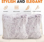 Cheer Collection Throw Pillows for Couch and Bed, Soft Shaggy Throw Pillows with Inserts Included, Cozy Long Hair Faux Fur Pillows - Set of 2-20" x 20" - Purple