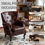 Modern Faux Leather Accent Chair, Upholstered Mid-Century Armchair with Solid Wood Legs, Single Sofa Chair for Living Room, Bedroom, or Reading Room（Reddish Brown）
