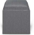 SIMPLIHOME Rockwood 18 inch Wide Contemporary Square Cube Storage Ottoman with Tray in Slate Grey Linen Look Fabric, Assembled, For the Living Room, Entryway and Family Room