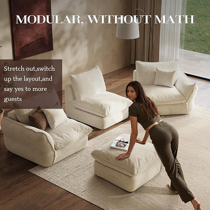106'' Down Blend L-Shaped Sectional Sofa, Deep Seat Feather-Filled Cushions, Oversized Cloud Couch with Sink-in Comfort, Modern Living Room Sofa – Ivory White