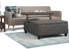 SIMPLIHOME Harrison 36 inch Wide Transitional Square Coffee Table Storage Ottoman in Ebony Tweed Look Fabric, Assembled, For the Living Room and Bedroom