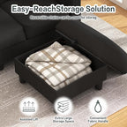 JY QAQA Convertible Sectional Sofa Couch with 3-Seat Sofa, L-Shaped Ottoman Couch with Modern Linen Fabric for Small Living Room, Apartment and Small Space(Black)