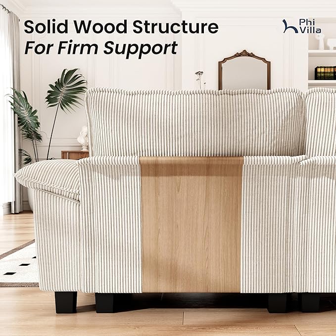 PHI VILLA Cloud Modular Couches Sets, 3 Pieces Large Sectional Sofa Set with Single Sofa, 5-Seater Upholstered Couch for Living Room, Corduroy, Beige