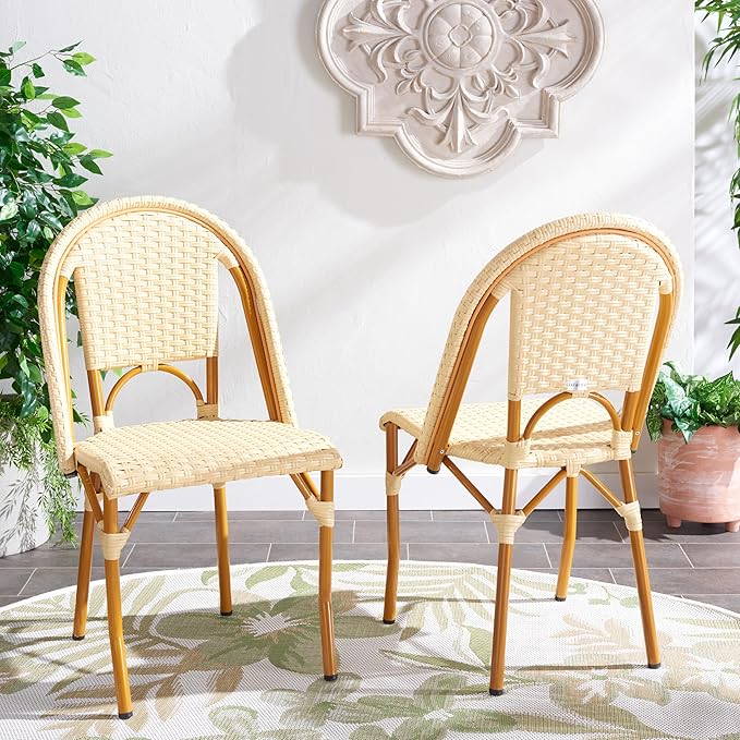 SAFAVIEH Outdoor Collection California Natural Bistro Side Chair Set of 2 (Fully Assembled)