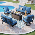 PHI VILLA Patio Furniture Set with 56" Fire Pit Table, Premium Outdoor Wicker Metal Frame Furniture with Upgraded Waterproof Thick Cushions for Porch, Poolside, Deck, and Yard