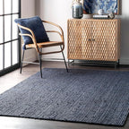 nuLOOM 8x10 Rigo Jute Hand Woven Area Rug, Navy, Solid Farmhouse Design, Natural Fiber, For Bedroom, Living Room, Dining Room, Hallway, Office, Kitchen, Entryway