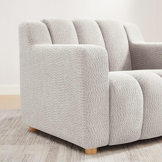 VANOMi Oversized Accent Chair, Modern Living Room Chairs, Comfy Boucle Fabric Upholstered Armchair for Bedroom, Office, Waiting Room (Beige)