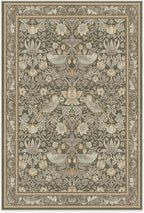 RUGGABLE x Morris & Co Machine Washable Area Rug – Strawberry Thief Stone Gold 6x9, Stain-Resistant, Non-Slip – Medium Rugs for Living Room, Bedroom, Hallway, Entryway & Office–with Cushioned Pad