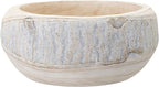 Bloomingville Decorative Hand-Carved Paulownia Wood Bowl, Whitewashed, 10.5 in Diameter, 4.25 in Tall