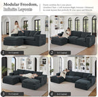 108" Sectional Couches for Living Room Boneless Couch Upholstered Cloud Couch Sectional Modular Sectional Sofa with L Shaped (Chenille-Blue, 3 Seat+2 Ottoman)