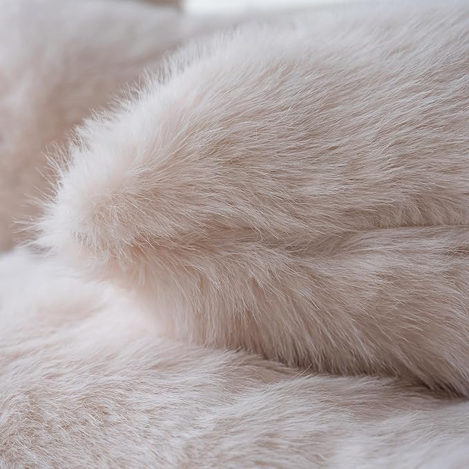 Neelvin Beige Faux Fur Cozy Fluffy Double-Sided Decorative Throw Pillow Covers 20x20 inch Set of 2,Velvet Pillowcase Cushion Case for Sofa Couch